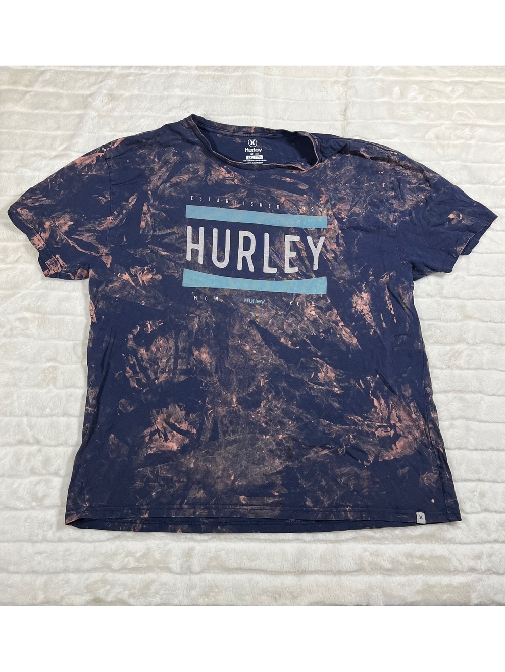 Hurley Mens XXL Bleach Dye Upcycle Grunge School Preppy Classic Tee College Fall